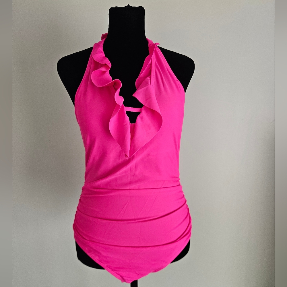 Pink Ruffled Halter Swimsuit